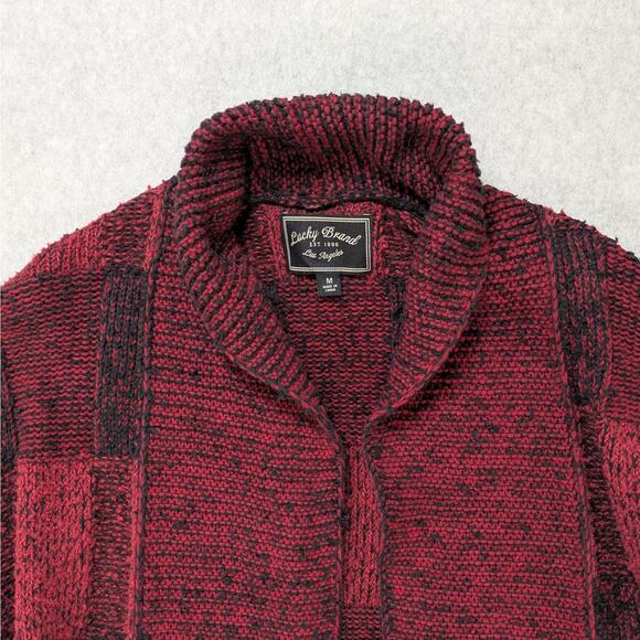 Lucky Brand Open Wear Red Black Checkered Boucle Cardigan Sweater Size M - Picture 7 of 16